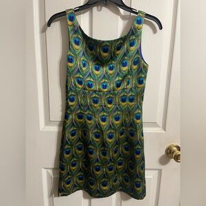 Nicole Miller Green and Blue Patterned Mini Dress